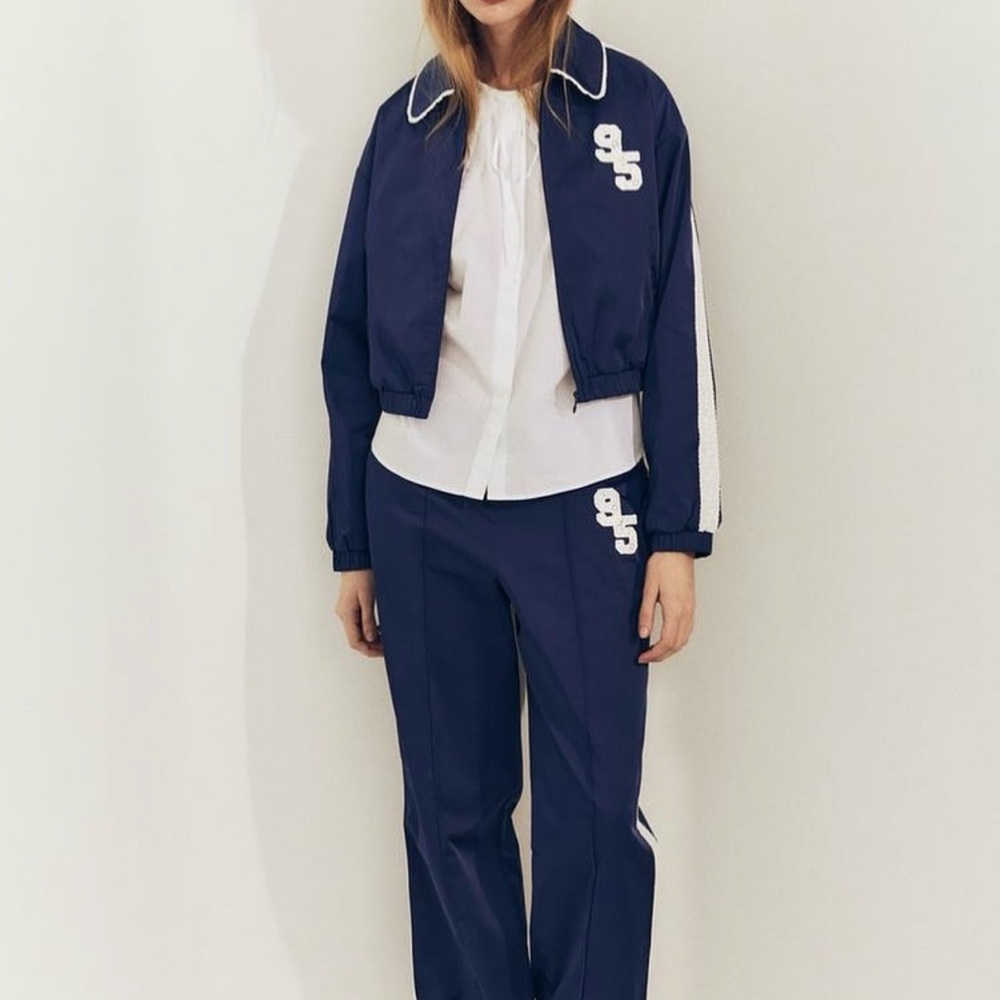 Zara Navy Blue Two-Piece Pantsuit with White Trim